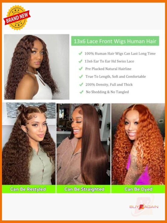 13x6 Lace Front Wig Human Hair Deep Wave Curly 200% Density Glueless 24 Inch main image 6